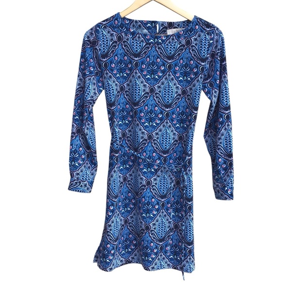 Loft Petites Blue Geometric Long Sleeve Mini Dress NEW - Picture 1 of 6